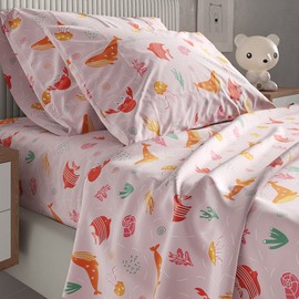 Kids Pink Fish Queen 4 Piece Sheet Set - Boys, Girls, Teens, Toddler - Easy Fit Deep Pockets - Breathable, Hotel Quality Kids Sheets - Machine Washable - Wrinkle Free - Cute, Cozy, Soft - CGK Linens