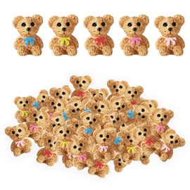 Lyreh 50pcs Mini Resin Teddy Bears, 5 Colors Bowknot Mini Bears Cute Miniature Figure Tiny Resin Animals for Fairy Garden Dollhouse Car Wedding Birthday Party Decoration