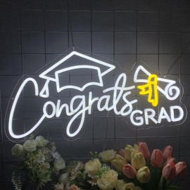 Congrats Grad Neon Sign Congrats Neon Lights Signs for Backdrop Graduation Party Wall Decor Dimmable Congratulations Neon Sign Celebration Grad Neon Wall Sign Gifts | MR.PUMPKIN