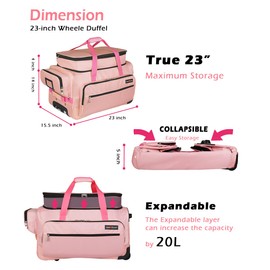 Heendzoo Dance Bag With Garment Rack,Dance Costumes Rolling Garment Bags For Travel,Garment Duffle Bag For Dance Competition, Wheeled Drop-Bottom Upright Luggage Closet Suitcase (23inch Expand-Pink)