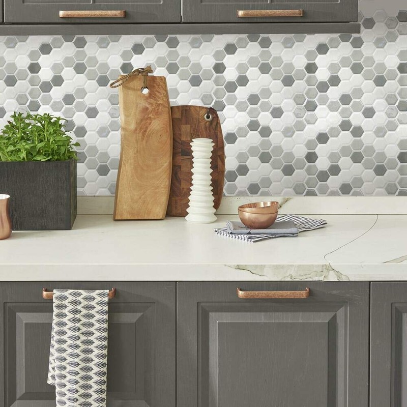 RoomMates TIL4278FLT StickTiles White and Gray Hexagons Peel and Stick