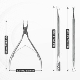 1st Deer Cuticle Cutter, 3 pcs Cuticle Nipper Pusher and Fork, Stainless Steel Nail Cuticle Scissors Clippers and Scraper, Professional Manicure Pedicure Tool for Nail Art, Spa