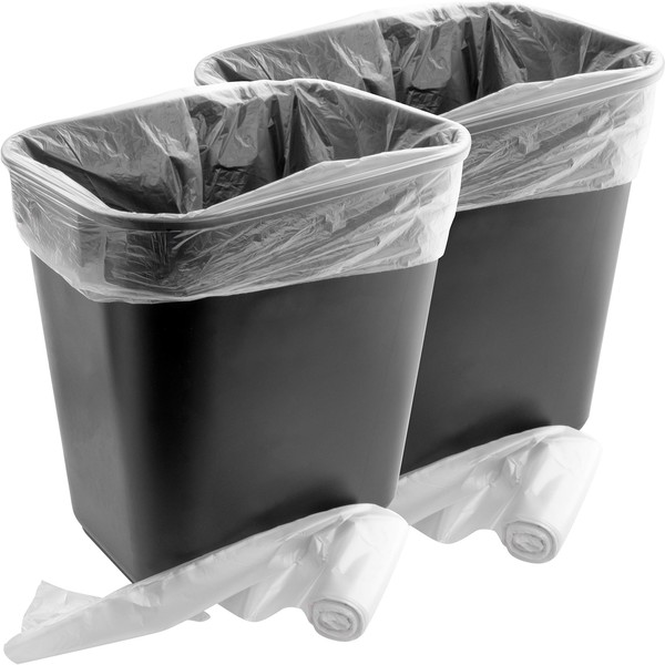 Space-Saving Trash Can and 4 Gal. Leak-Proof Liners Combo 2Pk. Small Black Plastic Wastebasket and Clear Bags Great for Bathroom, Kitchen or Office. Garbage Bin Fits Under Most Desks and Cabinets