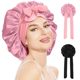 QYIKLPY Gorro De Satín Para Cabello Rizado, Gorro De Seda Para Dormir Ajustable,Gorros De Doble Capa Con Banda Elástica, Ideal Para Dormir, Belleza, D
