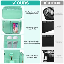Portable Shower Caddy Bag College, Quickly Dry Toiletry Mesh Tote Bag for Dorm Room Essentials, Hanging Bathroom Organizer for Travel, Gym, Camping (Mint Green)