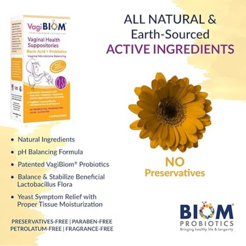 Blom Probiotics Vagiblom Vaginal Health Suppositories Boric Acid+Probiotic