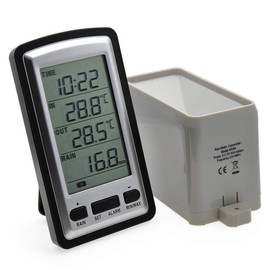 AMTAST Radio Rain Gauge with RCC, Rain Meter, Rain Meter, Rain Weather Station, Wireless Transmission, Temperature Meter, Indoor/Outdoor Temperature Time Calendar Display