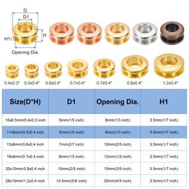 PATIKIL - Ojales de latón macizo de 5 mm, 6 ojales de superficie de arco con arandela para zapatos, ropa, manualidades, bolsa de piel, oro rosa