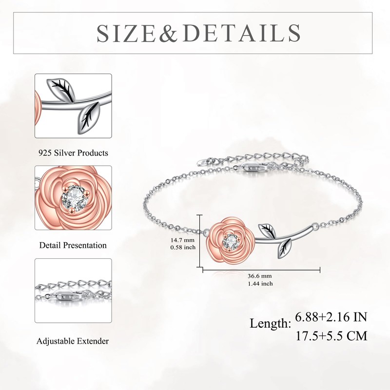 VONALA Rose Bracelet for Women 925 Sterling Silver Rose Petal