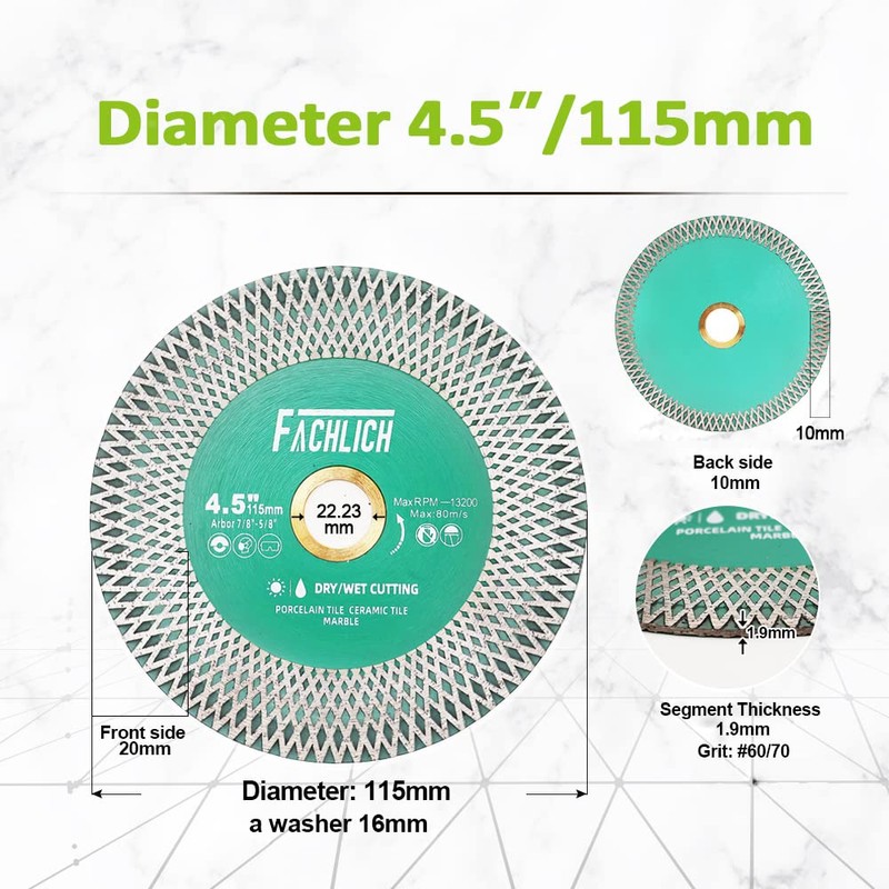 FACHLICH Tile Saw Blade 4-1/2" Diamond Blade 2pcs 115mm for
