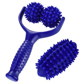 Massage Roller with Handles, Massage Roller with 2 Hedgehog Balls, Self Massage Roller with 1 Long Replacement Massage Ball Massager for Legs Back Arms Muscle Foot Massage Muscle Pain