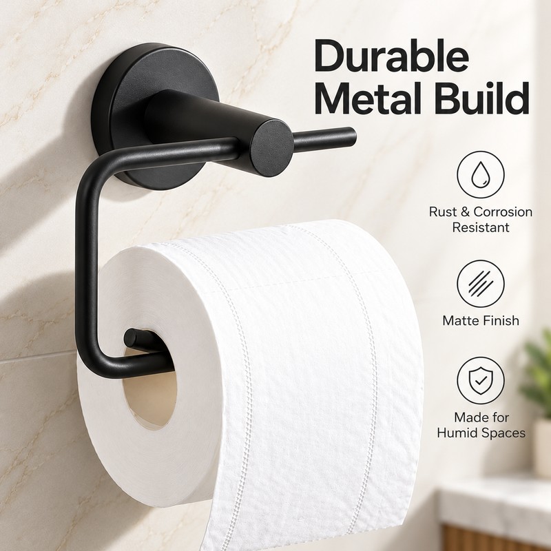 Matte Black Wall-Mounted Toilet Paper Holder – Metal Bathroom Roll