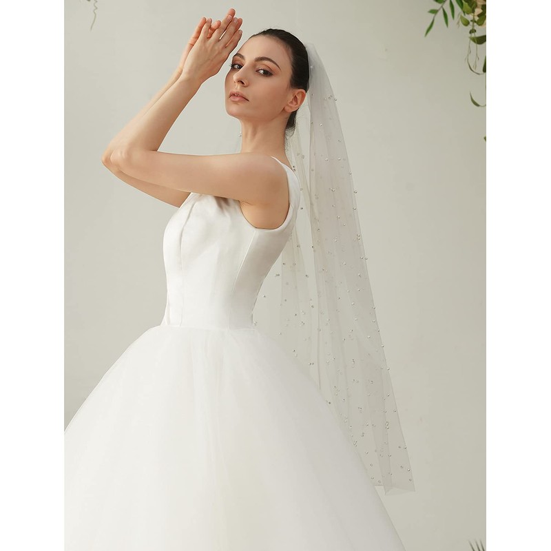 Elawbty - Velo de novia de boda con peine, 1