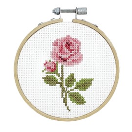 DUTCH STITCH BROTHERS - Rose Counted Cross Stitch 4" Hoop and Pattern Included - Cross Stitching Kits for Adults Advanced and Beginners