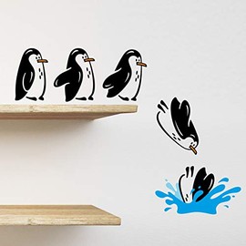 Penguins fridge shelf sticker jumping flying funny Vinyl Wall Sticker Decor Decal Mural KItchen Living room sofa Pets
