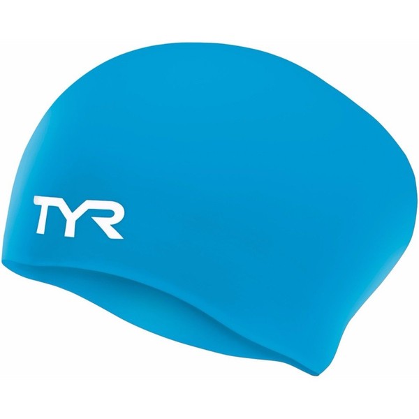 TYR Long Hair Wrinkle-Free Silicone Swim Cap, Blue