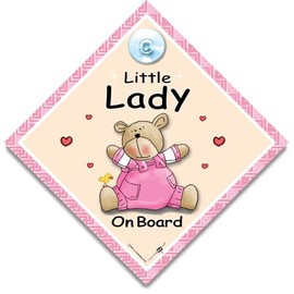 Little Lady Baby on Board Schild rosa Bär, 14 cm x 14 cm, Saugnapf, Autofensterschild für Kind im Auto