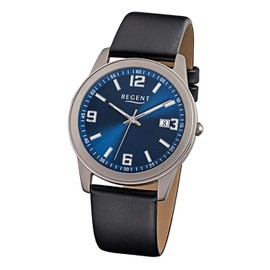 Regent Titanium Men's Watch Collection Men's Watch with Leather Strap Black Analogue Quartz Movement D1URF844, Strap.