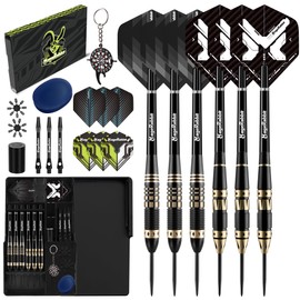 MageRabbit Darts with Metal Tip, 6 Pieces, Steel Darts with 9 Dart Shafts + 12 Dart Flights, Professional Darts with Dart Box, Flights and O-Rings - Complete Set for Dart Game