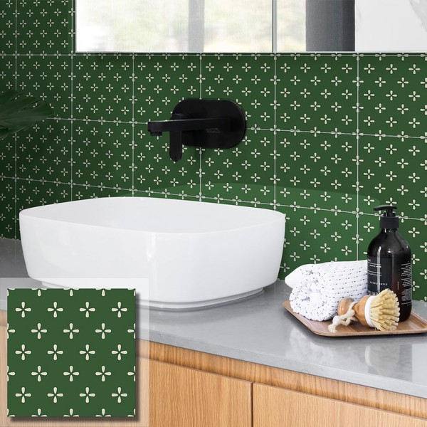 COLAMO Luxury 10-Sheet Glossy Green Peel and Stick Backsplash,Adhesive Faux