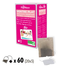 LES PAPOTEUSES Organic Flat Belly Infusion with Mallow, Peppermint and Fennel, 60 Tea Bags, Infusion Set with 3 Boxes of 20 Bags, Certified Organic