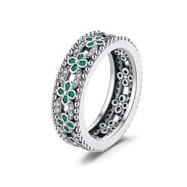 BOIGEGU 925 Sterling Silver Leaf Clover Dainty Inlaid Zircon Ring for Women Fashion Lucky Four Leaf Love Promise Rings Stainless Steel Wedding Band Promise Ring Jewelry Birthday Gifts for Women Size 6-8