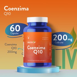 Coenzima Q10 con 60 cápsulas de 200 mg | 2 meses de rendimiento | Producto 100% Natural, Vegano y libre de gluten | Suplemento Alimenticio con Coenzimas Q 10 | LIV NUTRITION