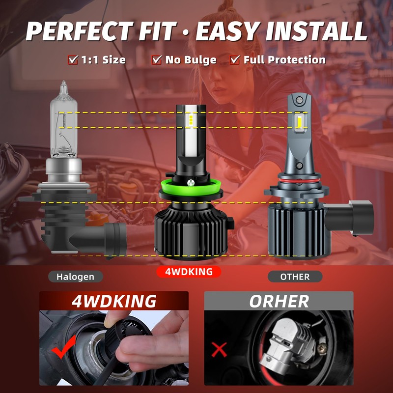 4WDKING H11 LED Bulb 600% Bright 1:1Size Wireless 12000LM Fog