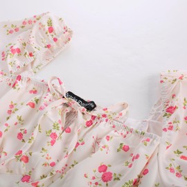 Floral Dress for Women Plus Size Summer Square Neck Corset Midi Dresses Beige Red Floral S