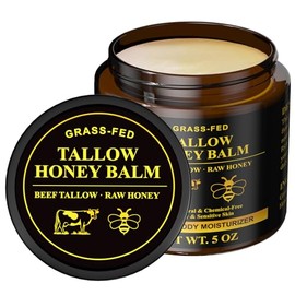 Beef Tallow for Skin, Tallow and Honey Balm, 5 oz Organic Grass-Fed Whipped Beef Tallow Cream, Deep Moisturizing Facial & Body Balm, 100% Natural Face Moisturizer for All Skin Types