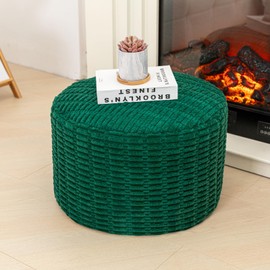 Asuprui Pouf Ottoman Stuffed Round Ottoman Foot Rest Foot Stool Poufs for Living Room Bean Bag Chair Storage Solution or Wedding (Dark Green Pouf with Filler)