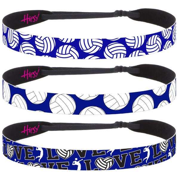 Hipsy Adjustable No Slip Volleyball Headbands for Women Gift Packs (Volleyball Mixed Royal Blue 3pk)