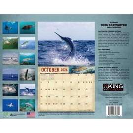 2026 Saltwater Fishing Wall Calendar 16-Month X-Large Size 14x22, Sport Fishing Calendar by The KING Company-Monster Calendars