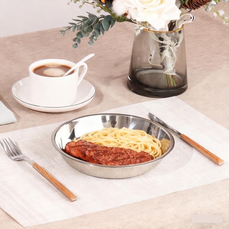 Parlynies 4 Pack Stainless Steel Plate Set, 9.45 Inch Round