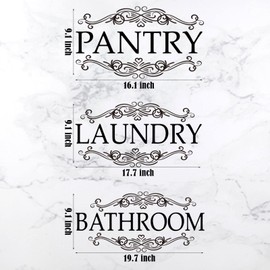 3 Pcs Pantry Sign Wall Decor, Laundry Bathroom Sign Wall Decor, Large Black Art Room Vinyl Door Decals Quote Sticker for Kitchen Room Decoration Supplies (9.1" x 16.1", 9.1" x 17.7 ", 9.1" x 19.7")