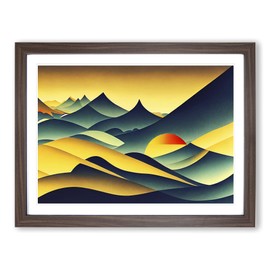 Futuristic Abstract Mountains H1022 Framed Print for Living Room Bedroom Home Office Décor, Wall Art Picture Ready to Hang, Walnut A4 Frame (34 x 25 cm)