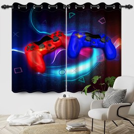 Kzzfqxb Playing Games Blackout Curtains, Gamepad Window Drapes for Kids Boys Video Game Room, Gaming Controller Curtain Panel with Thermal Insulated Grommet,2 Panels,Each W42 xL63