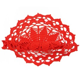 SUNONE11HKA 12 Inch Lace Crochet Doilies Table Placemat Washable Kitchen Round Leaves Decor Doily (1, Red)