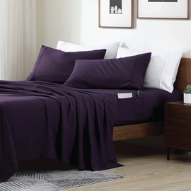 Swift Home Smart Sheets, Ultra Soft Brushed Microfiber 3-Piece Sheet Set, Fitted Bed Sheet with Side Storage Pockets – Eggplant, Twin