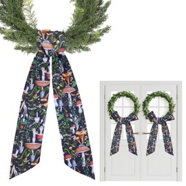 Mushroom Wreath Sash for Front Door - 2 Pcs Woodland Wreath Sashes with Leaves and Flowers for Cottagecore Farmhouse Home Decor, 60 Inch Forest Sash for Wreaths Garland Doorway Yard Window