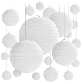 Pack of 16 Paper Lanterns, White Lanterns, Round Paper Lanterns, White Cylinder, Paper Lantern Weddings, for Decorating Birthday Parties, Weddings (Various Sizes)