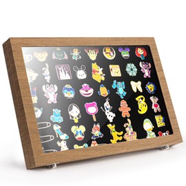 CollectHall Enamel Pin Display Case, 14" X 9" Shadow Box for Pins, Pin- Collection Holder, Enamel Pin Frame, Brown
