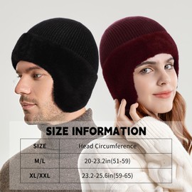 KDVOG Winter Fleece Line Beanie with Earflap for Men Women, M/L/XL/XXL Outdoor Warm Thermal Knitted Hat Stocking Caps(Gray,M/L)