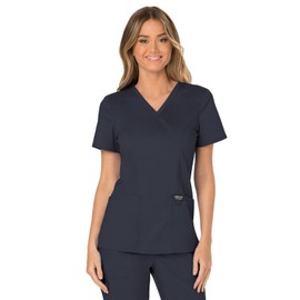 Cherokee Scrubs for Women Mock Wrap Top with 3 Pocket, Back Princess Seams WW610, XS, Pewter