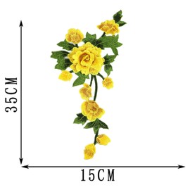 2 Pcs Peony Flowers Embroidery Patches Fabric Sew on Embroidered Appliques Costume Dress Clothing Stickers Accessories (Yellow)