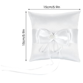 Bruislard 14 x 14 cm Wedding Bowknot Ring Bearer Cushion with Simulation Pearl Ring Cushion for Wedding and Engagement