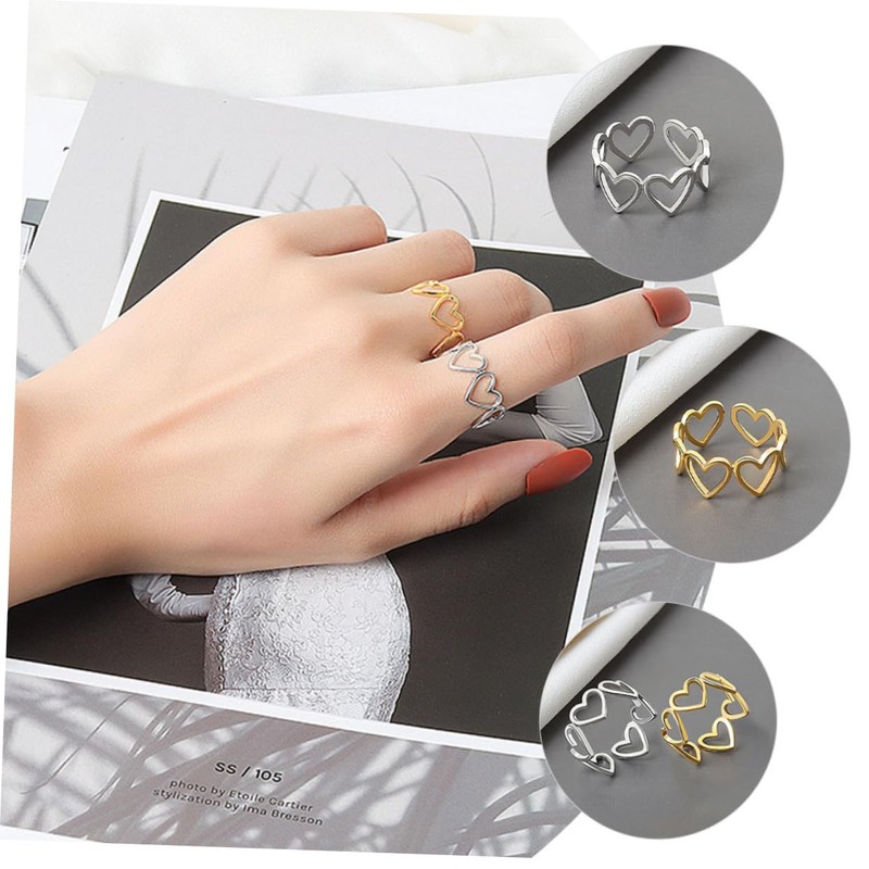 FOMIYES Versatile Aesthetic Rings 2pcs Open Heart Rings for Women