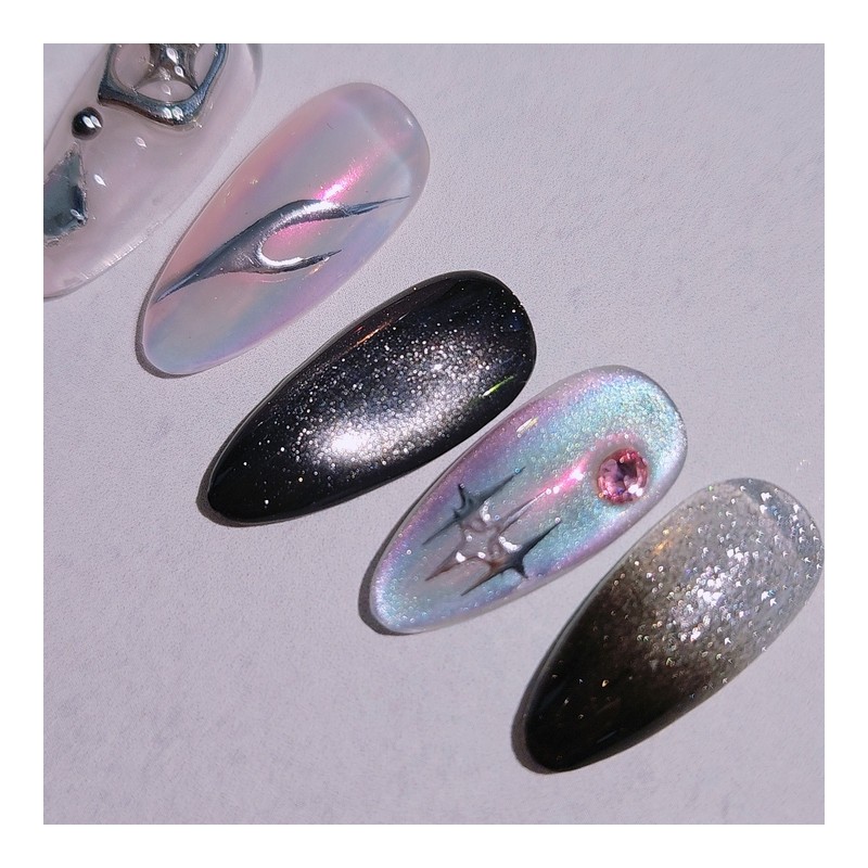Chrome Crown Handmade Nail Tips Black Magnet Metal Parts Nail