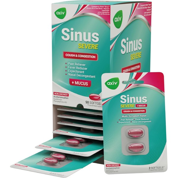 AXIV Sinus Severe + Mucus Relief, Non-Drowsy, Loosens Mucus, Maximum