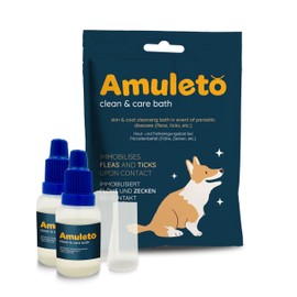 Amuleto Clean & Care Bath Set of 2 - Tick and Flea Shampoo for Dogs and Cats - Tick Agent 30 ml Concentrate - Parasite Shampoo for Dogs